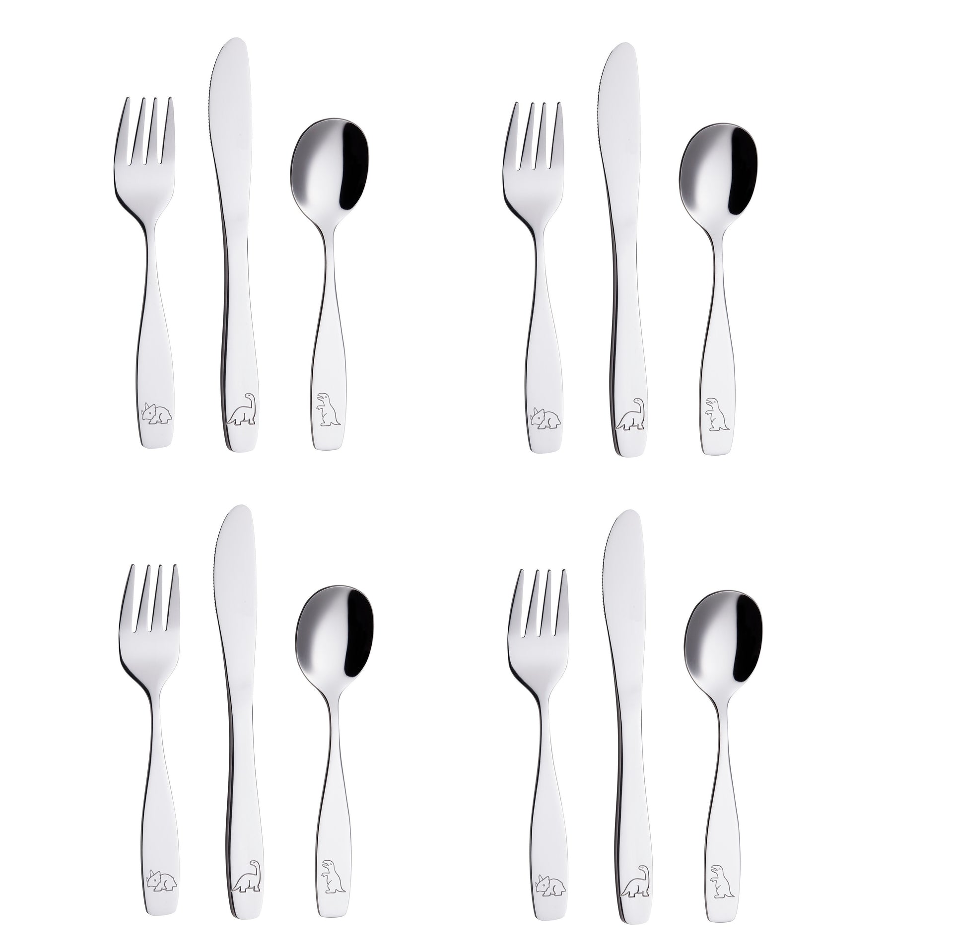 ANNOVA Kids Dino Silverware 12 Pieces Children's Safe Flatware Set Stainless Steel
