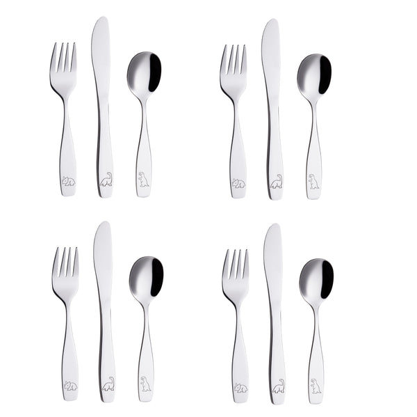 ANNOVA Kids Dino Silverware 12 Pieces Children's Safe Flatware Set Stainless Steel