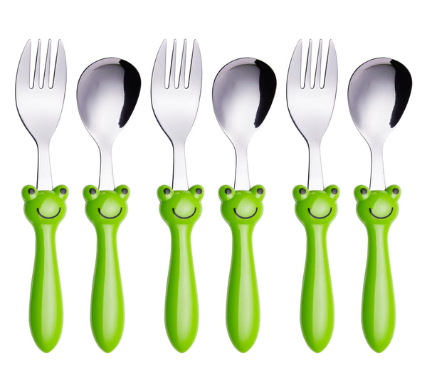 ANNOVA Kids Frog Handle Silverware Set 6 Pieces - Childrens Flatware Stainless Steel