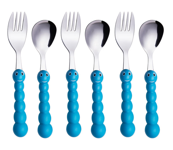 ANNOVA Kids Caterpillar Handle Silverware Set 6 Pieces - Childrens Flatware Stainless Steel