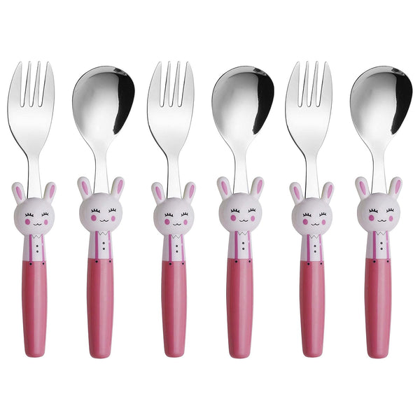 ANNOVA Kids Rabbit Handle Silverware Set 6 Pieces - Childrens Flatware Stainless Steel